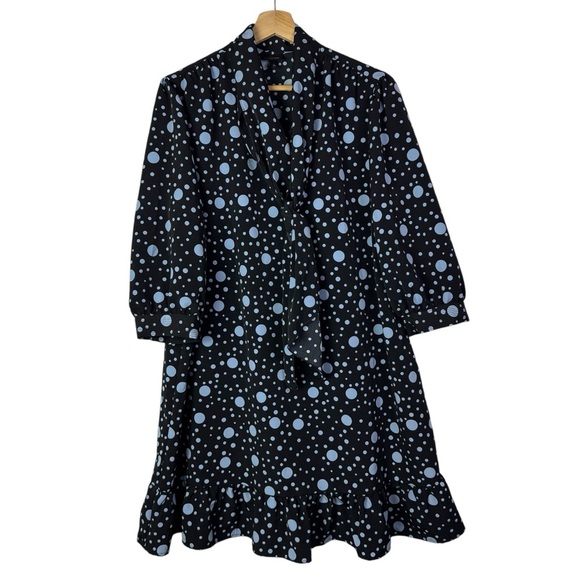 Who What Wear Black & Blue Polka Dot Ruffle Mini Dress L - Picture 2 of 4